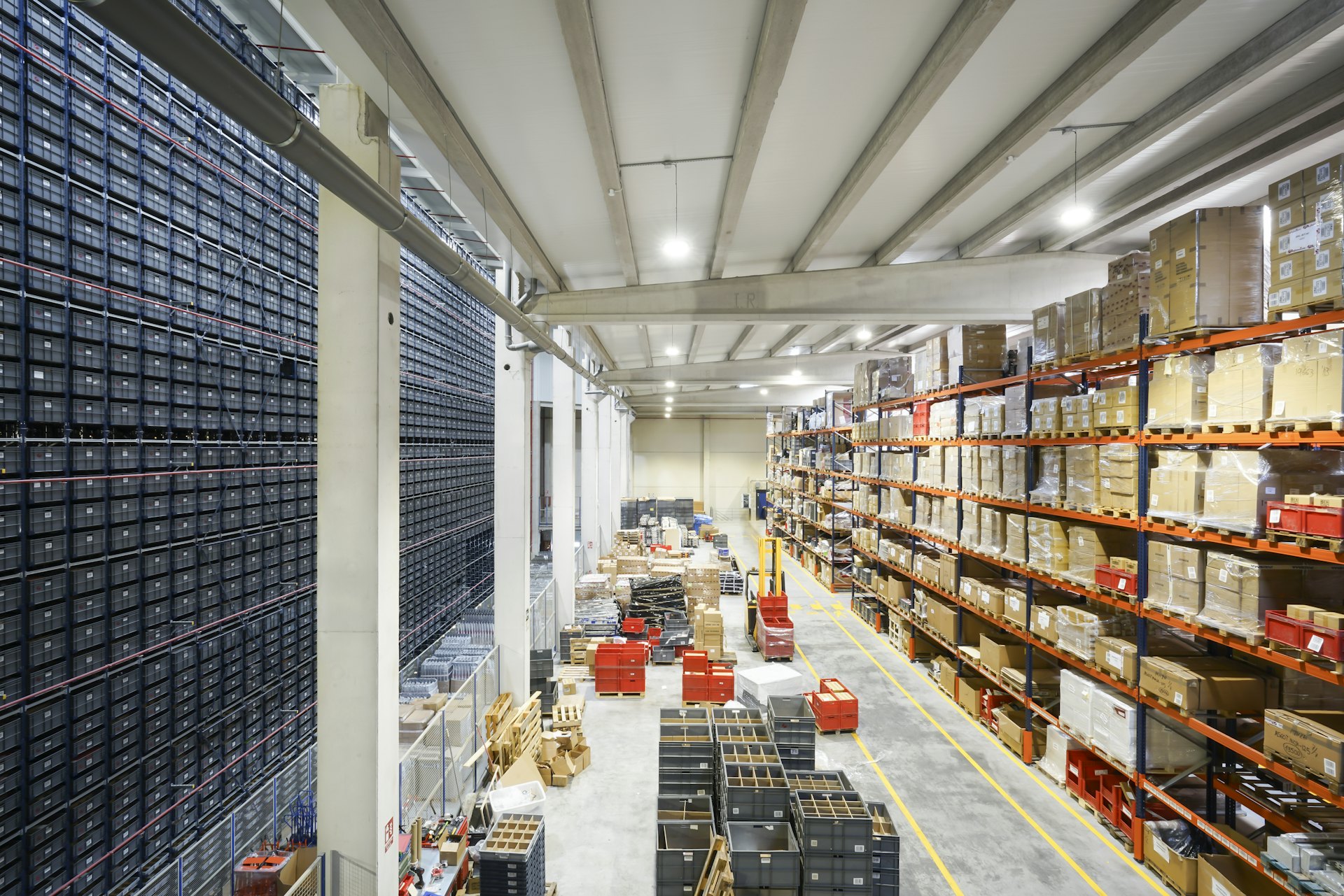 Logistics warehouse with product shelving